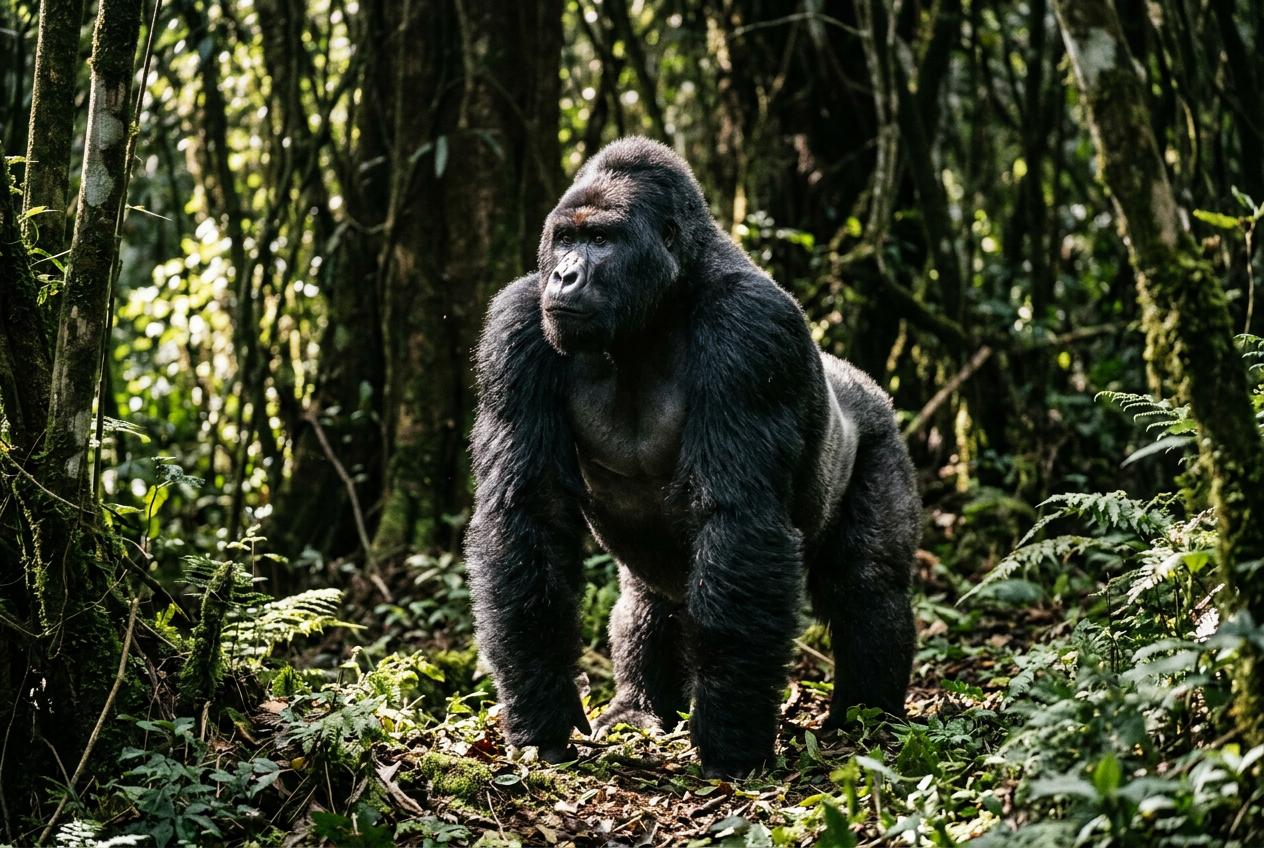 Silverback gorilla standing tall