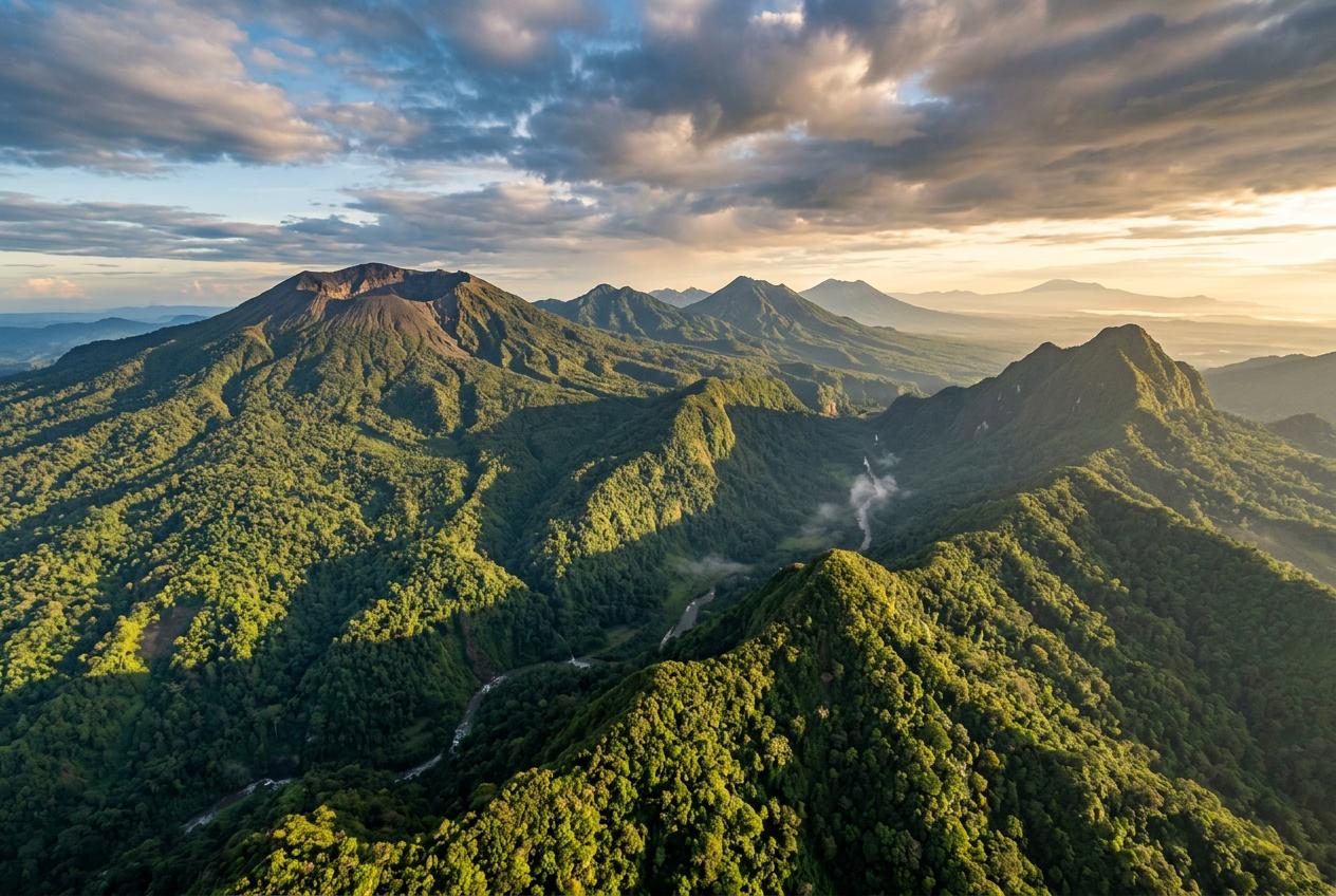 Aerial volcanic mountains